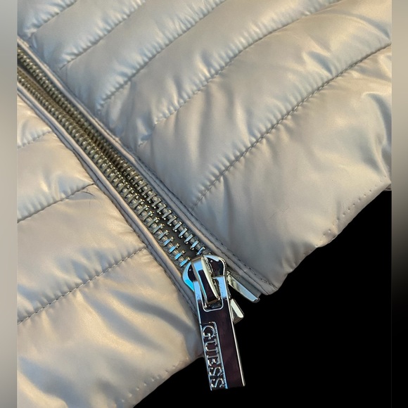 Guess Quilted Puffer Silver Jacket Fur Lined - Picture 7 of 16
